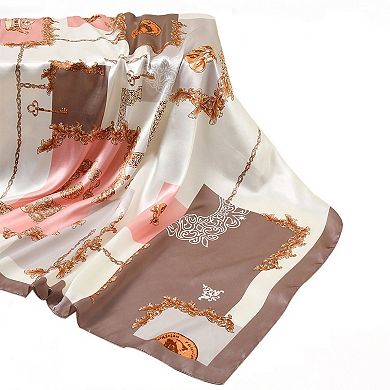Women's Satin Square Scarf with Baroque Frame and Chain Print