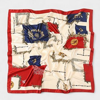 Women's Satin Square Scarf with Baroque Frame and Chain Print