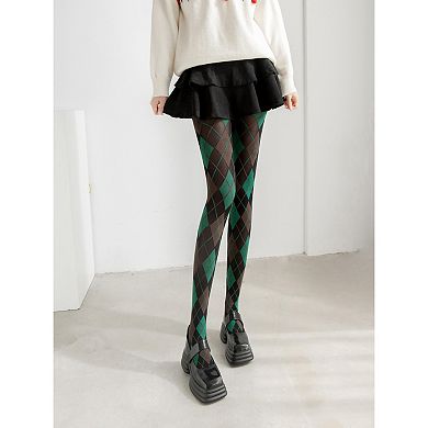 Women's Classic Argyle Pattern Knit Tights with Stretch Fit
