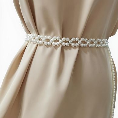 Women's Faux Pearl Beaded Waist Chain Belt with Clustered Design and Adjustable Length