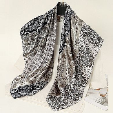 Women's Paisley Print Satin Square Scarf with Dual-Tone Design