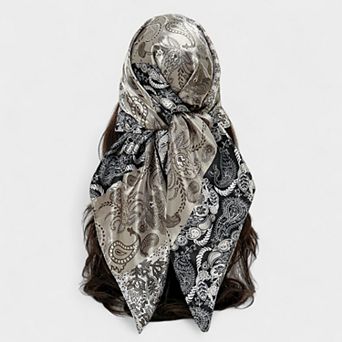 Women's Paisley Print Satin Square Scarf with Dual-Tone Design