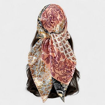 Women's Paisley Print Satin Square Scarf with Dual-Tone Design
