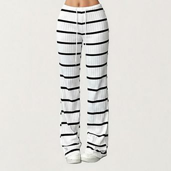 Women's Striped Drawstring Lounge Pants with Elastic Waistband and Relaxed Wide Leg Fit