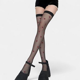 Women's Sheer Over-the-Knee Heart Pattern Mesh Stockings with Elastic Band
