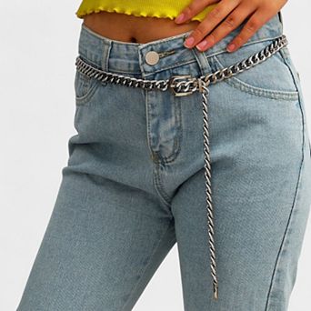 Women's Chain Belt with Buckle Detail and Long Drop Accent