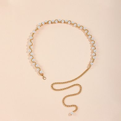 Women's Pearl Beaded Chain Belt with Adjustable Drop Chain and Decorative Accents