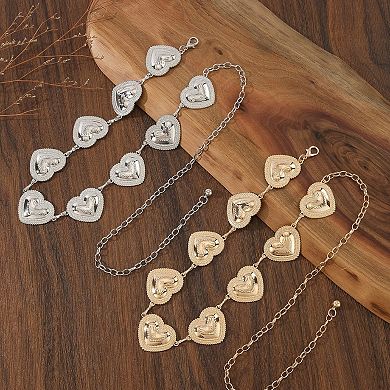 Women's Heart Chain Belt with Textured Linked Design and Adjustable Fit