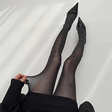 Women's Sheer Pinstripe Glitter Tights with Shimmer Detailing