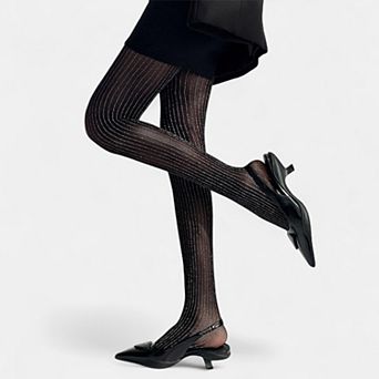 Women's Sheer Pinstripe Glitter Tights with Shimmer Detailing
