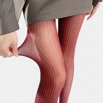 Women's Sheer Pinstripe Glitter Tights with Shimmer Detailing