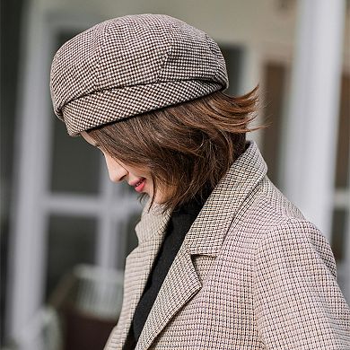 Women's Classic Houndstooth Wool Blend Newsboy Cap