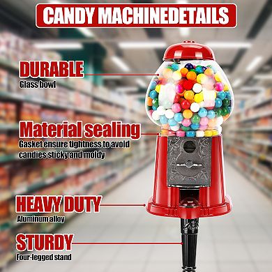 Whisen Red Big Gumball Machine With Stand Key-Operated Uncharged Candy Dispenser Machine
