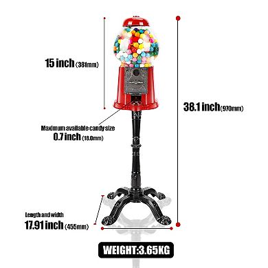 Whisen Red Big Gumball Machine With Stand Key-Operated Uncharged Candy Dispenser Machine