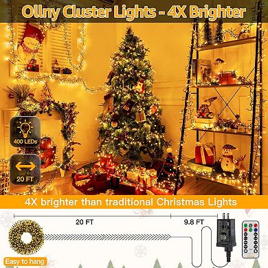 Ollny 400 LED 20ft Warm White Christmas Cluster Lights