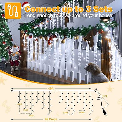 Ollny 600 LED 49ft Cool White Christmas Icicle Lights