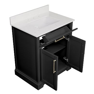 30'' W Fully Assembled Bathroom Vanity With Cultured Marble Sink,Soft-Close System,Easy Assembly