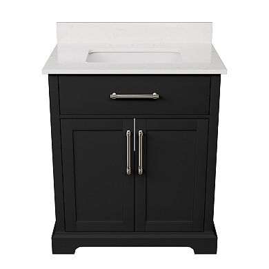 30'' W Fully Assembled Bathroom Vanity With Cultured Marble Sink,Soft-Close System,Easy Assembly