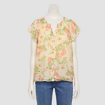 Women's LC Lauren Conrad Flutter Sleeve Button Front Top