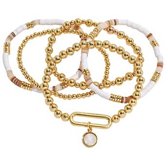 Emberly Gold Tone Mother-of-Pearl 5-Pack Beaded Stretch Bracelet Set