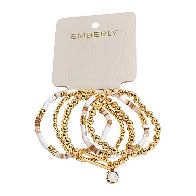 Emberly Gold Tone Mother-of-Pearl 5-Pack Beaded Stretch Bracelet Set