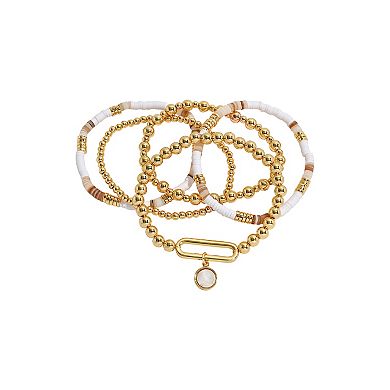 Emberly Gold Tone Mother-of-Pearl 5-Pack Beaded Stretch Bracelet Set