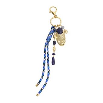 Emberly Gold Tone Blue Stone Medallion Cord Keychain