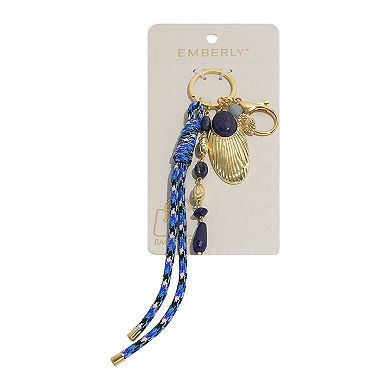 Emberly Gold Tone Blue Stone Medallion Cord Keychain