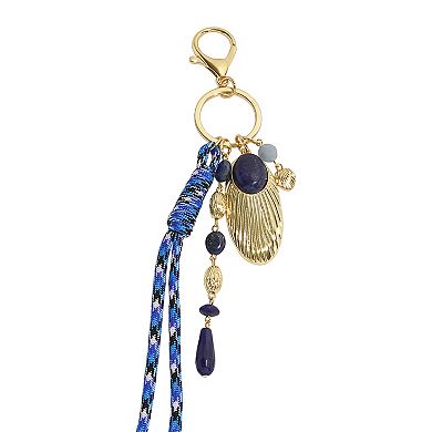 Emberly Gold Tone Blue Stone Medallion Cord Keychain