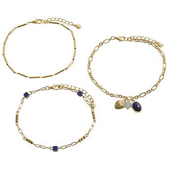 Emberly Gold Tone 3-Pack Bead Anklet Set