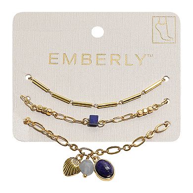 Emberly Gold Tone 3-Pack Bead Anklet Set
