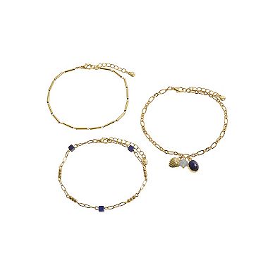 Emberly Gold Tone 3-Pack Bead Anklet Set