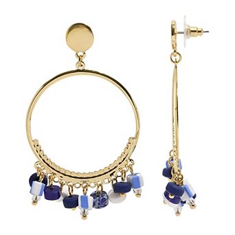 Emberly Gold Tone Shaky Bead Drop Hoop Earrings