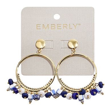 Emberly Gold Tone Shaky Bead Drop Hoop Earrings
