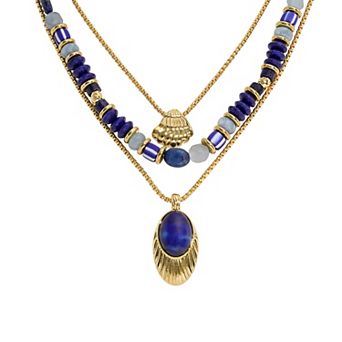 Emberly Gold Tone 3 Layer Gemstone Pendant Necklace