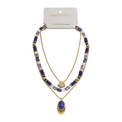 Emberly Gold Tone 3 Layer Gemstone Pendant Necklace