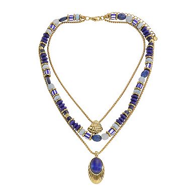 Emberly Gold Tone 3 Layer Gemstone Pendant Necklace