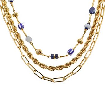 Emberly Gold Tone Multi-Gemstone 3 Layer Necklace
