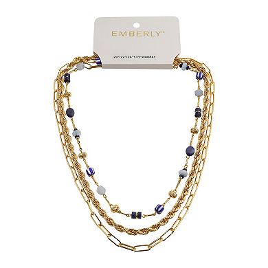Emberly Gold Tone Multi-Gemstone 3 Layer Necklace