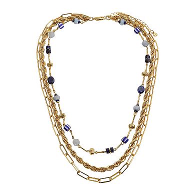 Emberly Gold Tone Multi-Gemstone 3 Layer Necklace