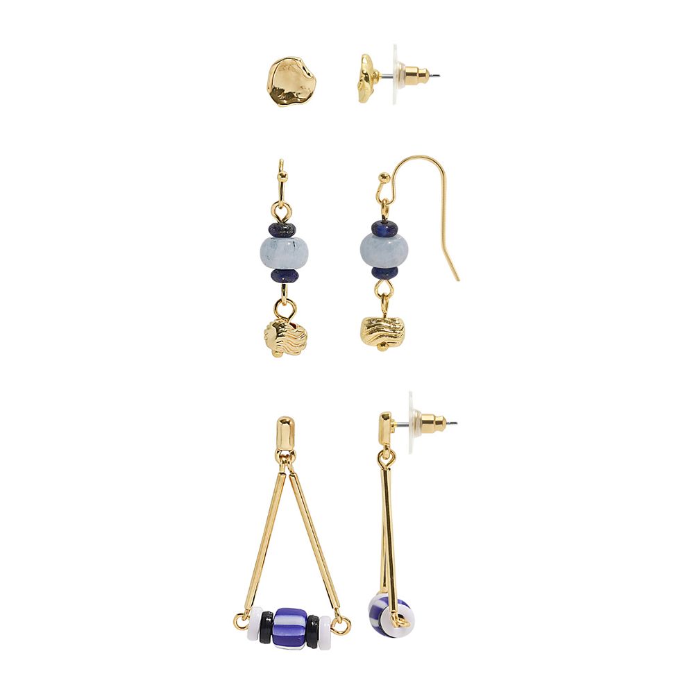 Emberly 3-Pair Gold-Tone Beaded Stud & Drop Earring Set