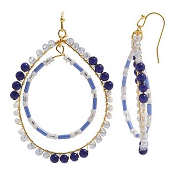 Emberly Gold-Tone Beaded Double Teardrop Dangle Earrings