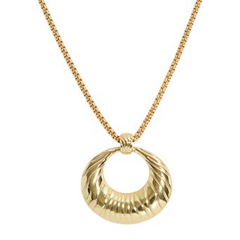 Emberly Gold-Tone Textured Open Circle Pendant Necklace