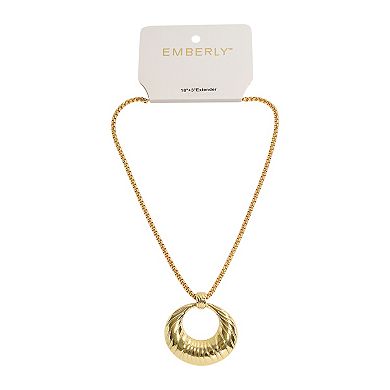 Emberly Gold-Tone Textured Open Circle Pendant Necklace