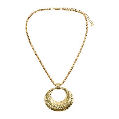 Emberly Gold-Tone Textured Open Circle Pendant Necklace