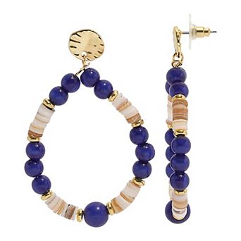 Emberly Gold-Tone Blue Beaded Drop Earrings