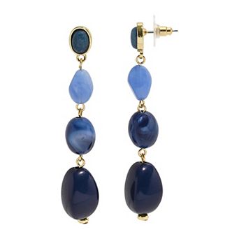 Emberly Gold-Tone Blue Stone Linear Post Earrings