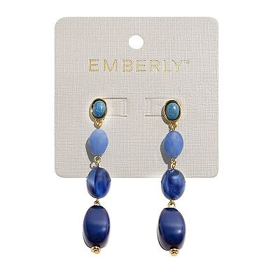 Emberly Gold-Tone Blue Stone Linear Post Earrings