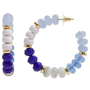 Emberly Gold-Tone Multicolor Beaded J-Hoop Earrings