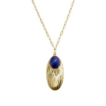 Emberly Gold-Tone Blue Cabochon Textured Pendant Necklace